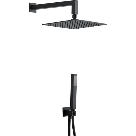 Kit doccia quadro nero soffione braccio presa acqua doccetta laccio pvc bagno confezione 1 (1/4)