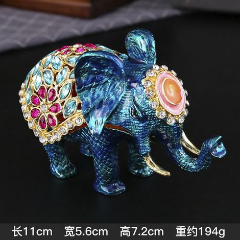 Boîte à bijoux éléphant incrustée de diamants (or et bleu) avec finitions émaillées (1/4)