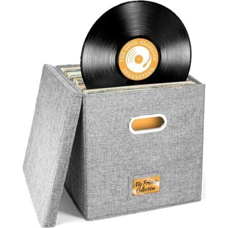 Foldable storage box for 12-inch vinyl records, holds up to 90 single records, portable foldable organizer for collecting precious albums (grey) (1/5)