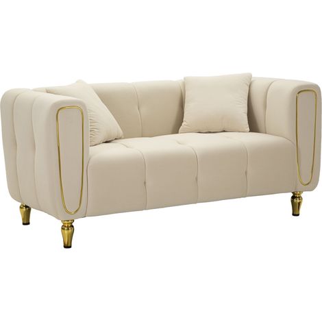 Divano Alma con cuscini in tessuto crema e gambe oro 155x81x71 cm