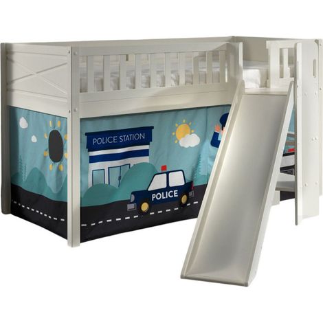 Lit Enfant Toboggan & Tente "Scott Police" 90x200cm Blanc (1/5)