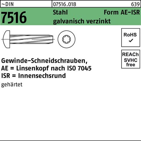 DIN 7516 Form AE Linsenkopf-Gewindeschneidschraube VG M6x25 Stahl galvanisch verzinkt T30 500 Stk