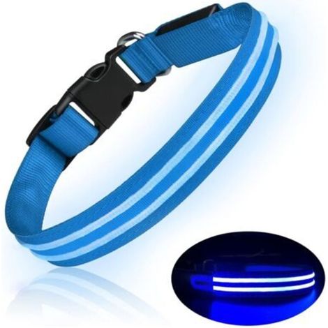 Collier Chien LED Rechargeable Collier Chien Lumineux Imperméable Clignotant Collier Chein Ajustable pour Petits Moyens Grands Chiens - Bleu -L