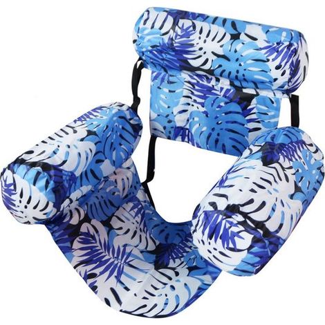 Hamac aquatique gonflable pour piscine - Chaise flottante avec 3 chambres à air - Salon de piscine gonflable - Imprimé feuille bleu (1/5)