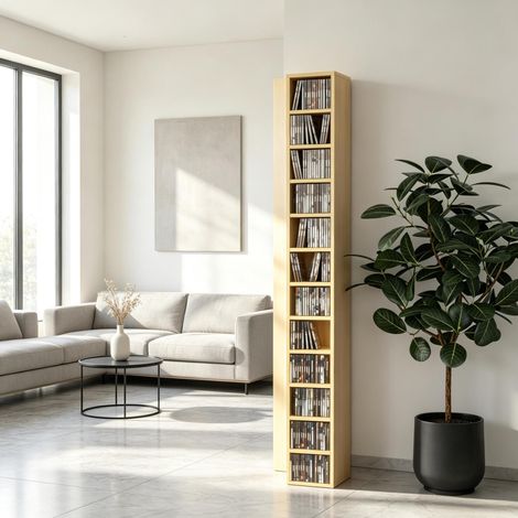 Mobile porta CD, torre multimediale alta e compatta, 204 CD/DVD, effetto legno naturale DESVIAE (1/5)