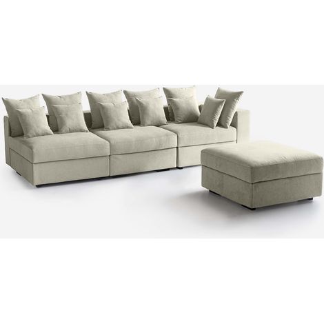 Divano modulare 3 posti angolare con cuscini e pouf Cortina B DX - Beige