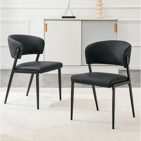 Esszimmerstuhl, ergonomisch gebogene Rückenlehne, Metallbeine, PU Kunstleder, Schwarz (1/5)