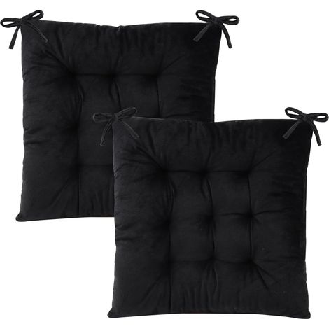 Stuhlkissen für Esszimmerstühle, mit Bändern, für Büro, Wohnzimmer, Esszimmer und Außenbereich, 40 cm, Schwarz, 2er-Set