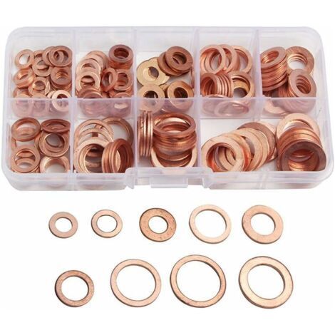 200pcs RondFlat en Cuivre Ring Métriques Coffret de RondJoint Assortiment 9 Tailles M5-M14 Avec Bote Joint de Bouchon de Puisard Huile Outil Accessoires (1/5)