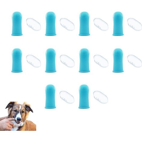 Cepillo de dientes para perros de 10 piezas, Cepillo de dientes de dedo, Cuidado dental para perros, Cuidado dental para animales, Azul (1/5)