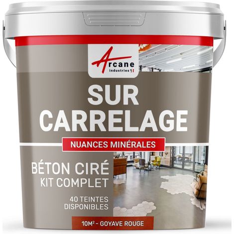 Béton ciré sur carrelage, cuisine, salle de bain, mural, sol, plan de travail, décoratif, revêtement, douche, kit - 10 m² (en 2 couches) Goyave Rouge - ARCANE INDUSTRIES
