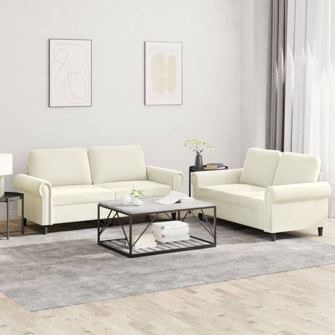 2-tlg. Sofagarnitur mit Kissen Creme Samt vidaXL (1/5)