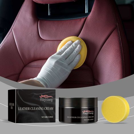 Crème d'entretien pour cuir automobile, agent rénovateur, imperméabilisant, éclaircissant, nettoyant et lustrant pour cuir automobile – 100 g + éponge (1/5)