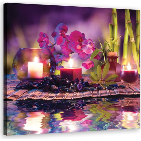 Tableau sur toile Bougie Spa Violette Orchidée 40x40 (1/5)