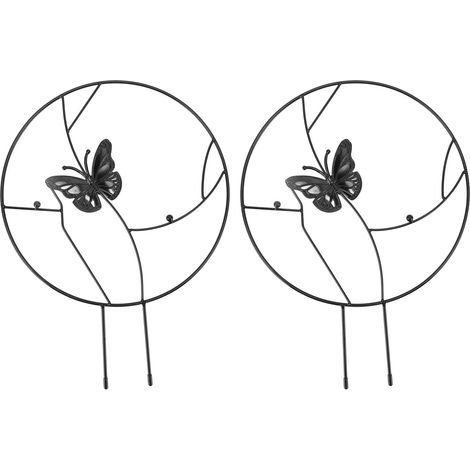 Set di 2 supporti per piante e fiori – ferro – struttura rotonda per arrampicata – design ad anello – giardino