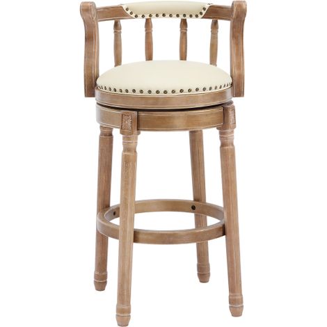 Tabourets de bar en bois et cuir véritable, chaises de bar pivotantes à 360° avec dossier — Hauteur bar ou comptoir, pour cuisine, salle à manger et espace bar.