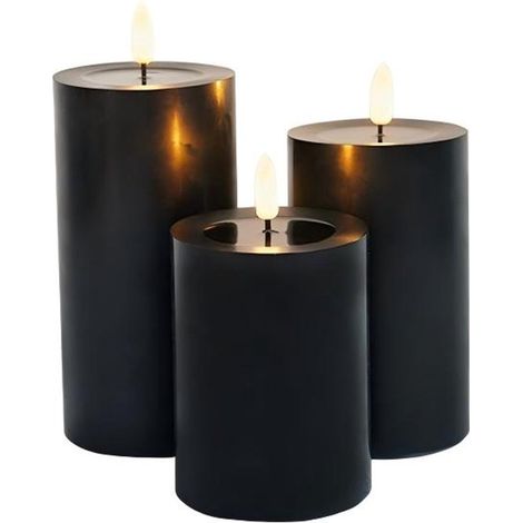Velas LED con efecto llama dinámica, velas de té, funcionan con pilas y control remoto. Iluminación ambiental para salas de estar, dormitorios y comedores. Juego de 3 piezas en color negro.