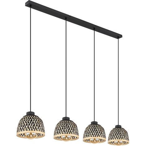 Globo – Suspension boho réglable en hauteur – Abat-jour en bambou et métal noir – 4x E27 – IP20 – Dimensions 119x20x120 cm – 60W max (1/5)