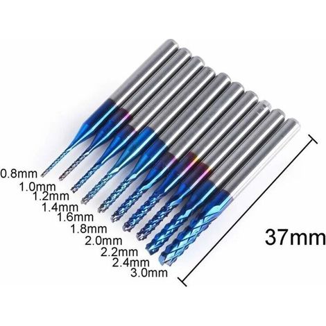Fraise Cnc 10pcs Nano Blue Coat, 0,8-3 Mm, Queue De 1/8 (1/4)
