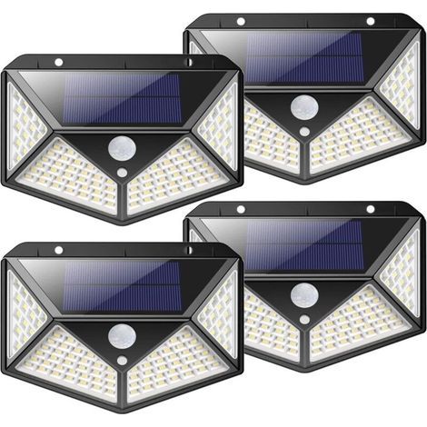 Lampe solaire d'extérieur 100 LED 2200mA Capteur de mouvement d'éclairage solaire extérieur, puissant projecteur solaire sans fil, lumière solaire avec 3 modes d'éclairage pour jardin, cour - paquet d (1/4)