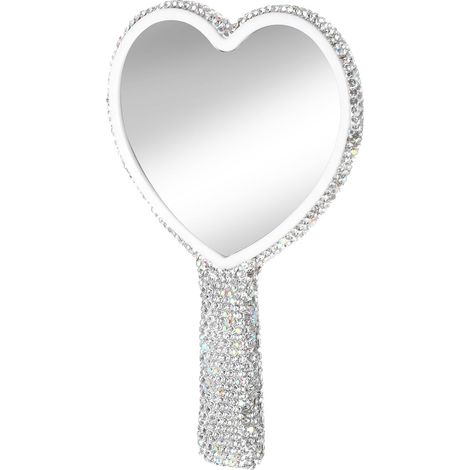 Grand miroir à main en forme de cœur avec poignée 6,3 x 4,3 pouces, miroir à main en strass pailleté, miroir de maquillage de voyage portable pour femmes, mariage, anniversaire, cadeau de la Saint-Val