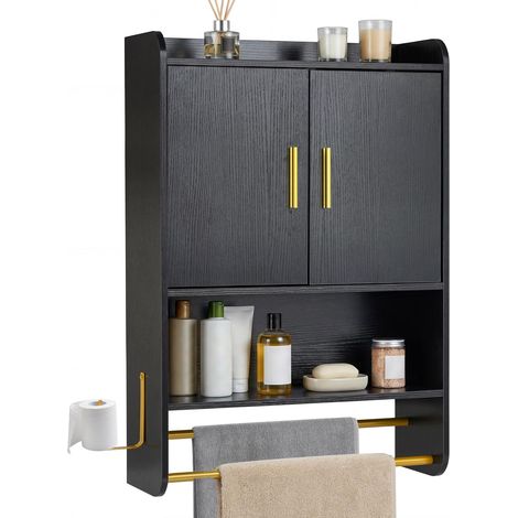 COSTWAY Pensile Mobiletto Armadietto Mobile Armadio Bagno Cucina Sospeso Appendere Lavanderia Salvaspazio A Parete Muro Ripiano Regolabile 2 Ante Portasciugam