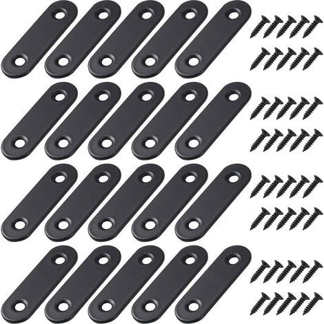 Equerre de Fixation Plats Droits Support en Droit Plat Metalliques Equerres avec Vis pour Bois Meubles Placard Réparation Support 50 16mm Noir 20 Pièces (1/5)