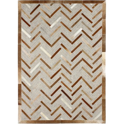 CUIR - Tapis en cuirs recyclés motif chevron marron clair 120x170 (1/4)