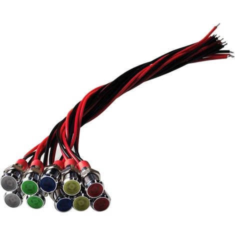 10 Voyants LED Métal 12V - Lot de 10 - Acier Inoxydable - Étanches et Pré-câblés - Panneaux de Contrôle - Diamètre 6mm Multicolore