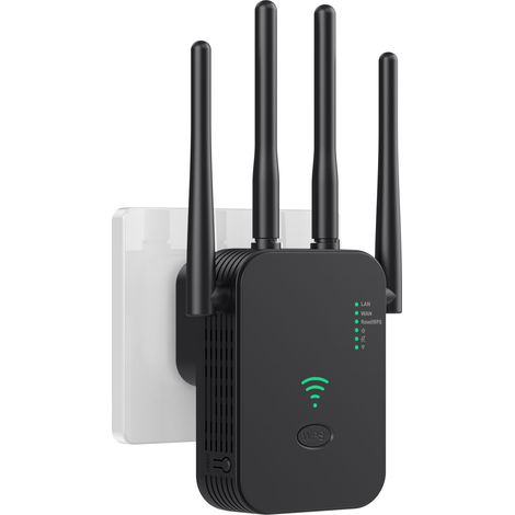 JSSEVN-Repetidor WiFi de 1200 Mbps, amplificador WiFi, potenciador de señal, 4 extensores de antena WiFi, 2 puertos LAN, potente repetidor WiFi, repetidor, router y modo AP.
