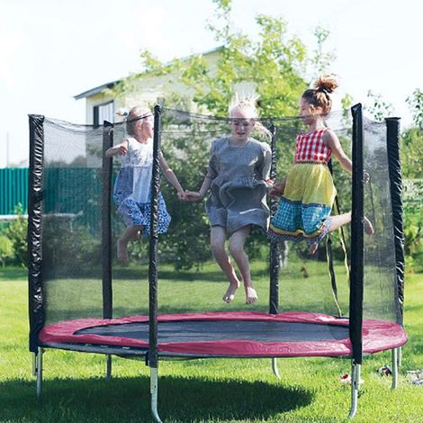 Aqrau Enfants Trampoline Ø 182 cm Jardin Trampoline Trampoline Extérieur avec Filet de Sécurité Ressorts galvanisés,Ressorts galvanisés, max 100 kg Rose (1/5)