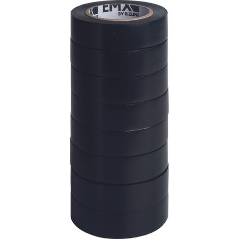 ruban adhésif isolant - 15 mm x 10 m x 0.15 mm - noir - lot de 8 - bizline 103003