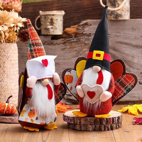 Gnome de Thanksgiving, dinde, chapeau pointu, gnomes suédois faits main, peluche, style scandinave, automne, tomte, ferme (1/2)