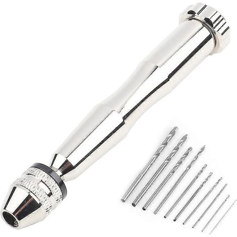 Handbohrmaschine mit großem Spannbereich, silberfarben, inklusive 10 HHS-Bohrern, Holzbohrwerkzeug
