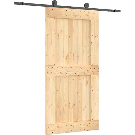 Sliding Door Natural and Black 100 x 210 cm Solid Pine Wood vidaXL (1/5)