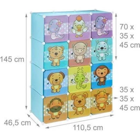 Scaffale portaoggetti per bambini armadio armadietto modulare in plastica per animali blu 1300012092