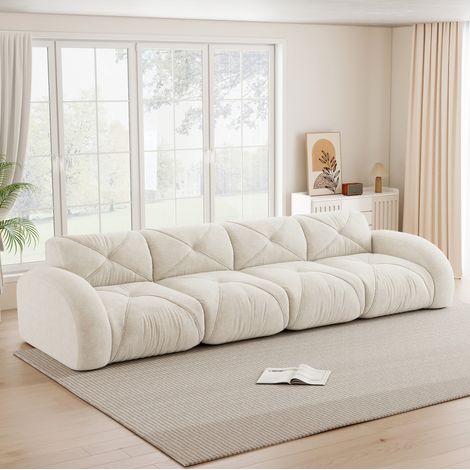 Sofá modular sin estructura de 4 plazas en chenilla beige claro 358x95x76 cm OKWISH (1/5)
