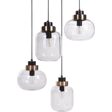 Lámpara colgante contemporánea pantalla redonda vidrio 4 luces metal transparente gris Zayande