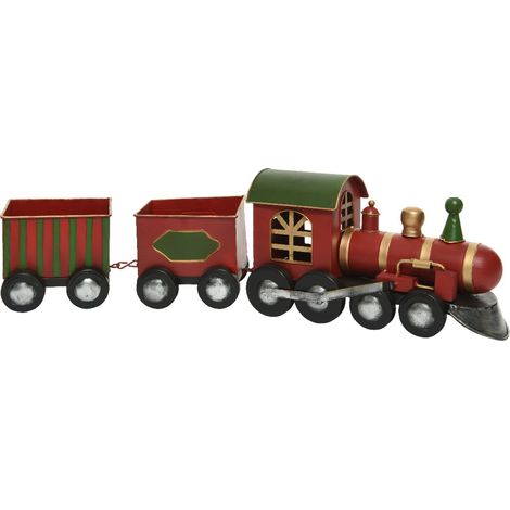Trenino in ferro decorazione per villaggio di Natale rosso da 58 cm
