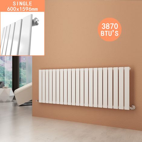 ELEGANT 600 x 1596 mm White Column Rads Low Carbon Steel Radiator Single Flat Panel Designer Radiator + Chrome Thermostatic Radiator Valves (1/5)