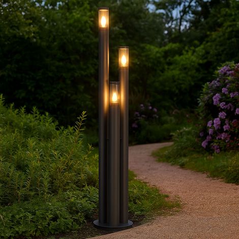 LED Außenlampe Standleuchte Wegeleuchten Außen Edelstahl Gartenleuchte Groß für draußen, anthrazit rauch, 3x 7W 3x 630lm warmweiß, DxH 28x170 cm