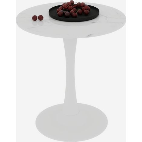 CAIziTable ronde effet marbre blanc 70 cm, style moderne, 2 à 4 places (1/5)