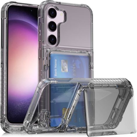 Custodia per Samsung Galaxy S23 con porta carte e supporto, trasparente/nera