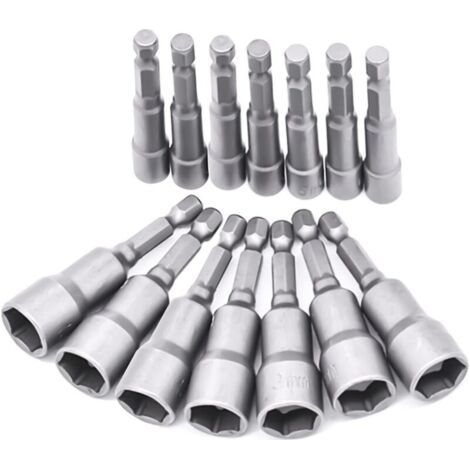 14 Pièces Douille Visseuse 6-19mm - Adaptateur Embout, Hexagonal Pour Tournevis à Écrou de pour Perceuse à Main, Tournevis Électrique, Clé à Douille (Acier au chrome vanadium)
