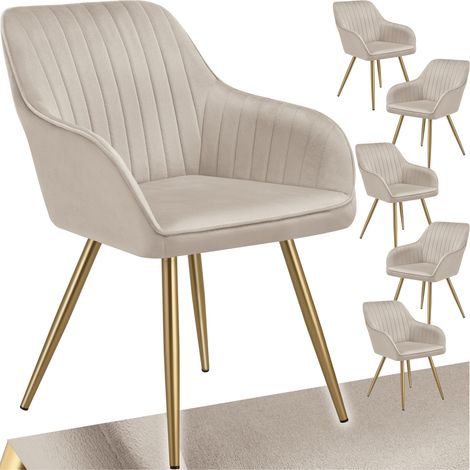 Lot 6 chaises de salle à manger aspect velours matelassé taupe/or (1/5)