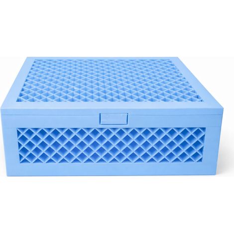Boîte de rangement avec couvercle, bleue, ajourée, pour petits objets de la maison (1/3)
