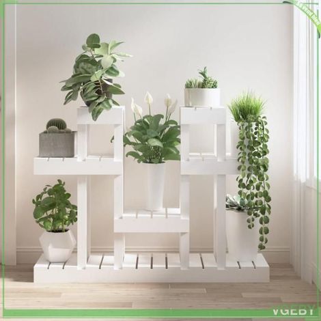 Support à plantes - FAFEICY - 822098 - Blanc - Bois de pin massif - Étagères multi-hauteurs (1/5)
