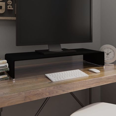 vidaXL Mobile/Rialzo Porta TV in Vetro Nero 80x30x13 cm