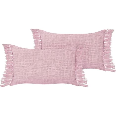 Set of 2 Decorative Cushions TANSY Cotton 40 x 60 cm Pink Solid
