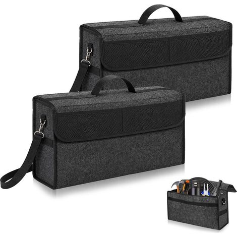 2x Filz Kofferraumtasche 45x15x24cm mit Tragegriff & Schultergurt